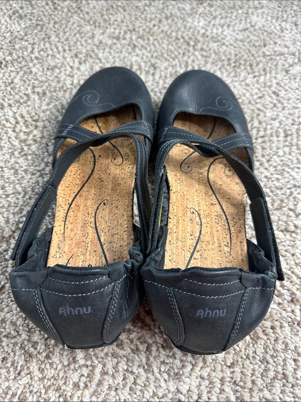 Ahnu Black Leather Cross-Strap Flats - Picture 3 of 5